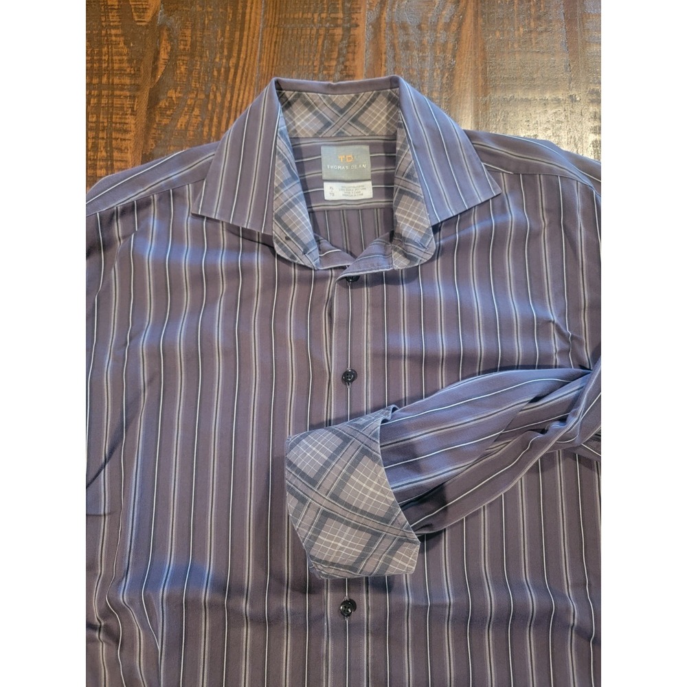 Thomas Dean Men's Shirt Striped Gray Multicolor Long Sleeve Button Up‎ Size XL